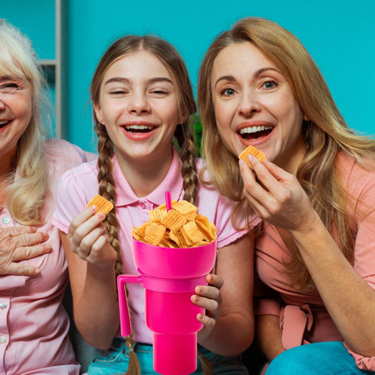 2 in 1 Snack Cup Bowl Combo with Straw | 32oz Stadium Tumbler with Snack Bowl