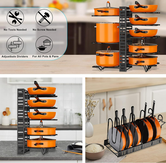 Pots and Pans Organizer Rack for Kitchen Storage Larger