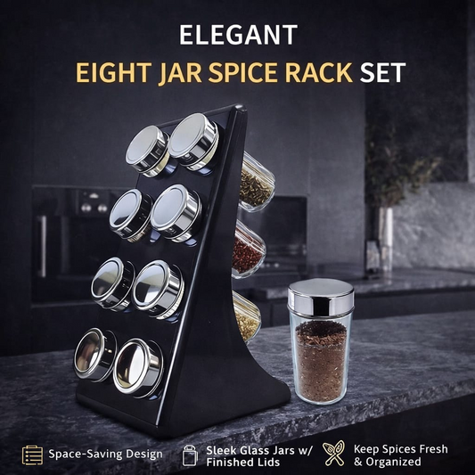 Spice Rack Set with 8 Brass Finish Lidded Jars