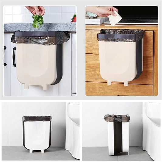 Kitchen Trash Can Hanging Foldable Home Sanitary Bin Cabinet Door Wall Mounted Storage (White)