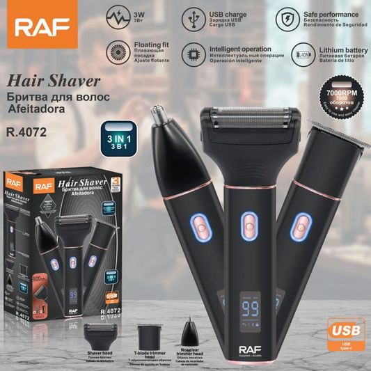 RAF 3-in-1 Rechargeable USB Electric Shaver 7000 RPM R4072