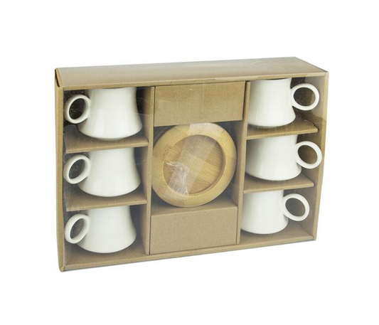 Coffee set with 6 ceramic cups 90ml & 6 bamboo saucers