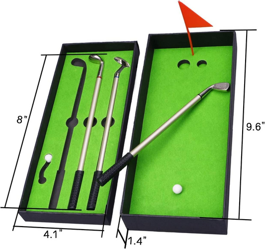 Golf Pen, Mini Golf Gift Set, Desktop Golf Ball Pen Gift, 3 Golf Clubs Pens with Balls and Flag