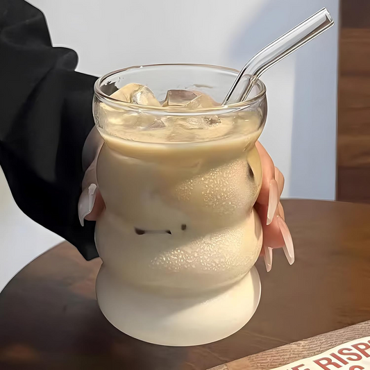 DrinkingWavy Glasses with Bamboo Lids and Glass Straw 14oz