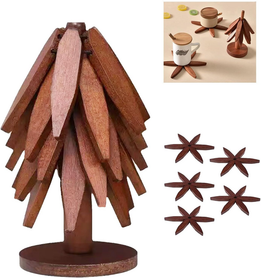 Walnut  Wooden Tree Table Mat,Foldable Trivets