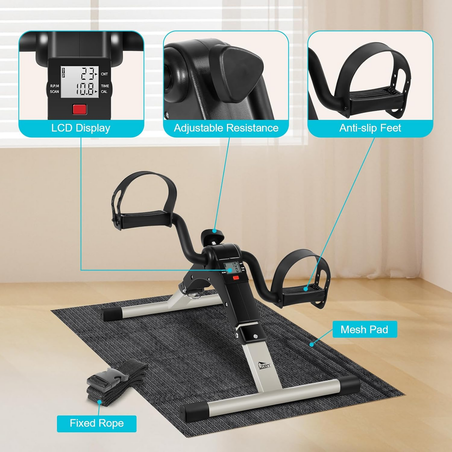 Sport Foldable Pedal Exerciser, Stationary Under Desk Exercise Equipment Arm/Leg/Foot Peddler Exercise