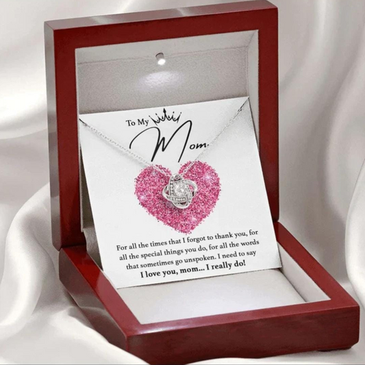 Love Knot Pendant for Her, Necklace with Message Card, Couple Jewelry Mom Note Gift