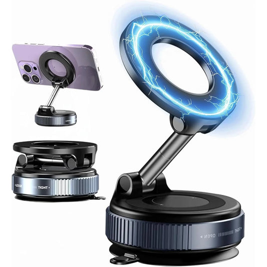 Magnetic Car Phone Mount – Upgraded Vacuum Suction Holder, 360° Adjustable Dashboard & Windshield Bracket