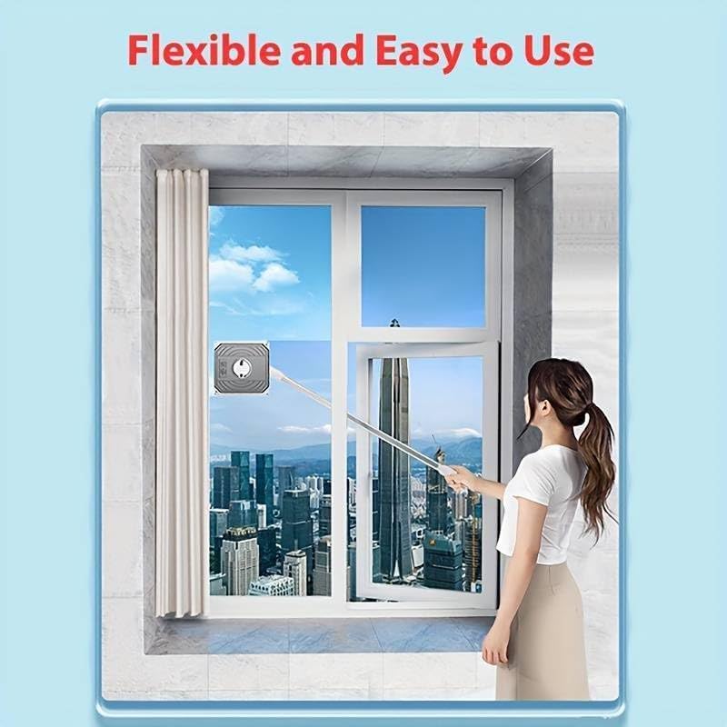 Window Cleaning Tool U Shaped l for External Window Washer with Telescopic Pole, Angle Adjustable Sponge Head and Squeegees