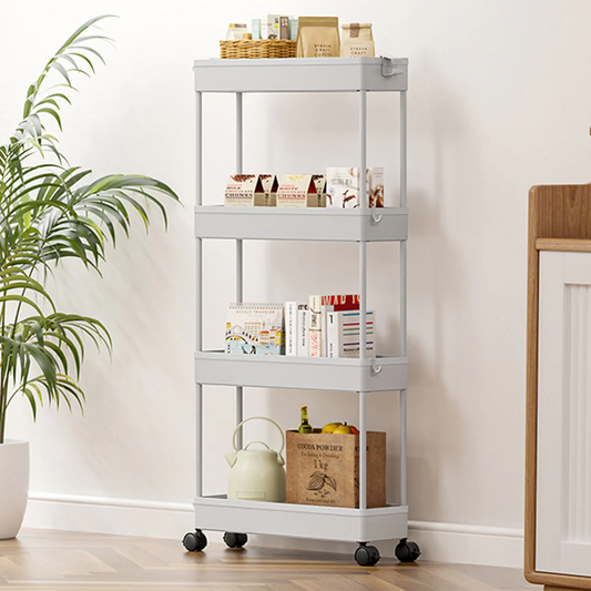 Multifunctional Floor Storage Shelves Rack Organiser with Wheels 4-Layer White AS977