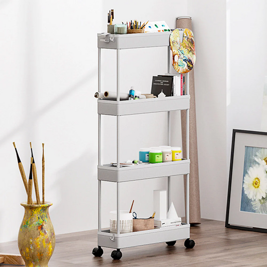 Multifunctional Floor Storage Shelves Rack Organiser with Wheels 4-Layer White AS977