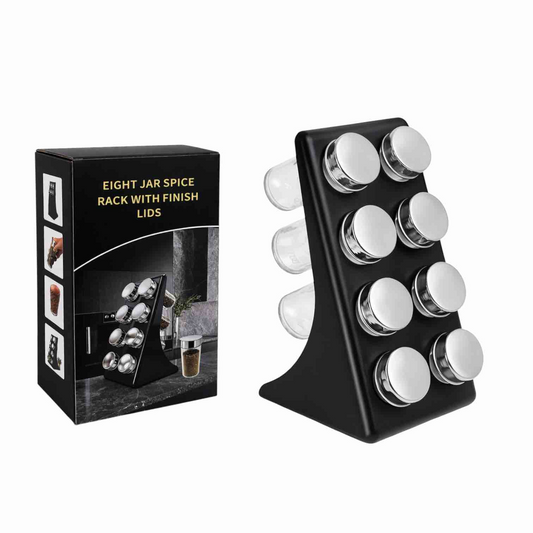 Spice Rack Set with 8 Brass Finish Lidded Jars