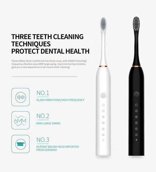 Sonic Electric Toothbrush, USB Rechargeable with 3 Brush Heads & 6 Modes | IPX7 Waterproof for Adults and Kids