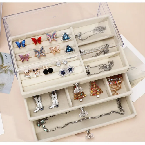 Clear Acrylic Jewelry Organizer Box With 3 Drawers