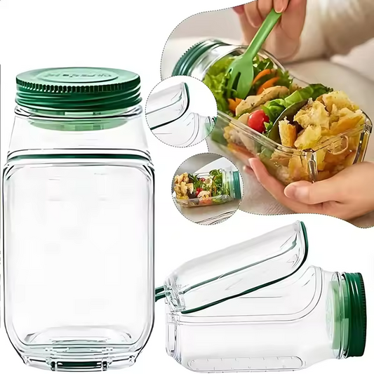 Portable Salad Pod,Leakproof Plastic Salad Container with Side-opening Cover