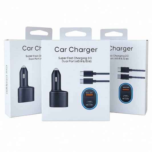 45W Fast Charging Car Charger Dual Port USB-C PD Cable