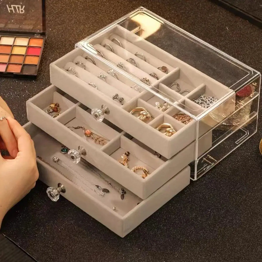 Clear Acrylic Jewelry Organizer Box With 3 Drawers