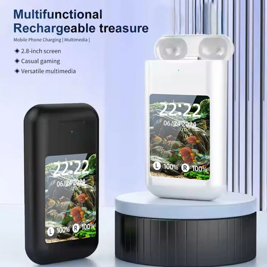 TWS Earphones with 2.8 inch HD Touch Screen With Power Bank pods