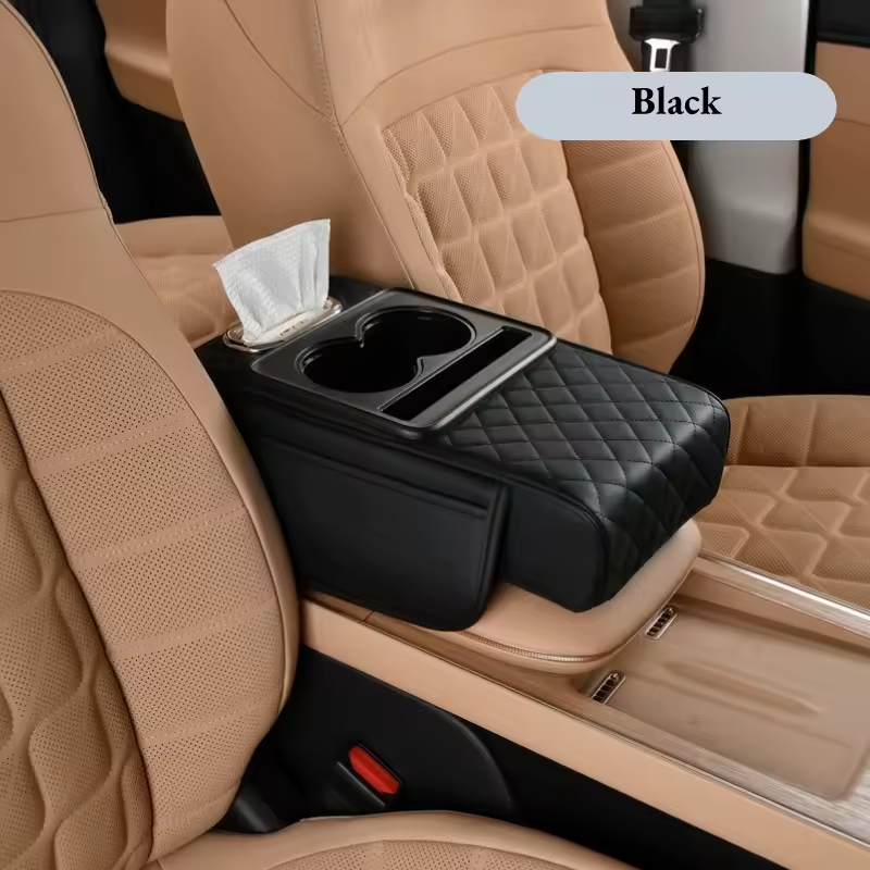 5-in-1 Car Center Console Armrest Cushion with Cup Holder Tissue Box Organizer Bag