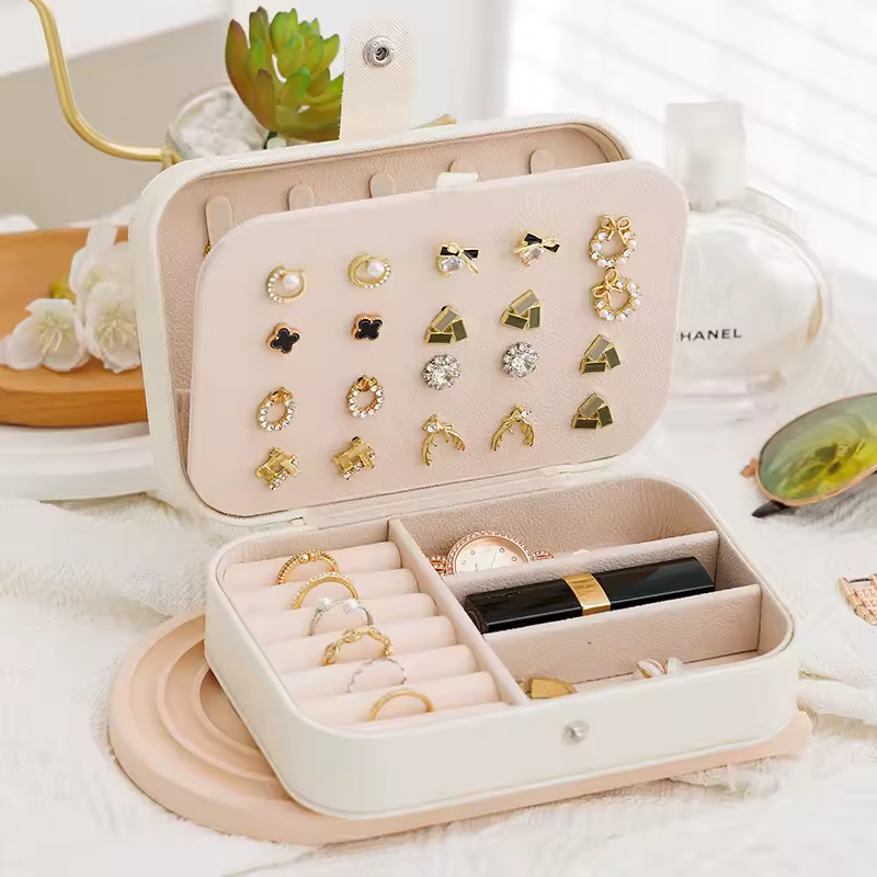Portable PU Leather Jewelry Case Organizer Storage Display Holder