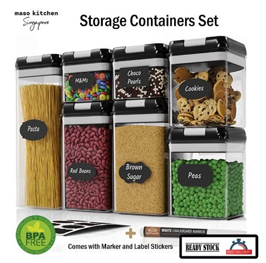7 Pieces Container Set Airtight Food Storage with 8 Labels & Chalk Marker
