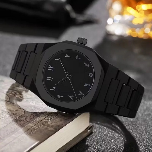 Bold Black Watch Arabic Dial Quartz